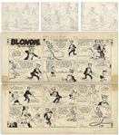 Chic Young Hand-Drawn Blondie Sunday Comic Strip From 1969 -- With Youngs Original Draft Artwork & Description of the Action in Each Panel